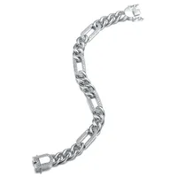 Genevive Men's Sterling Silver White Gold Plated with Iced Out Cubic Zirconia Paper Clip Curb Chain Bracelet