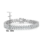 Genevive Sterling Silver with Cubic Zirconia Icicle Cluster Double Row Tennis Bracelet