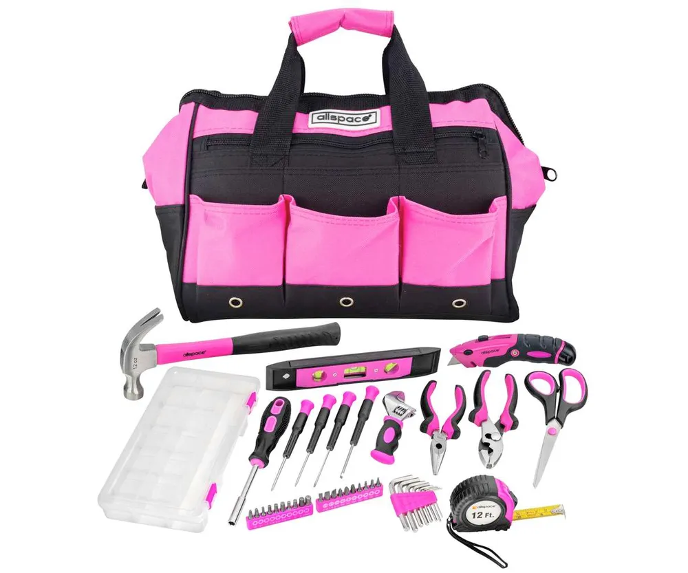 Allspace 43 Piece Essential Tool Set with Pink Bag and Hand Tools