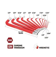 13 Piece Sae Long Arm Magnetic Hex Key Wrench Set Red
