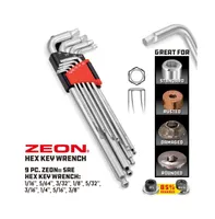 9 Piece Zeon Sae Hex Key Wrench Set for Damaged Fasteners