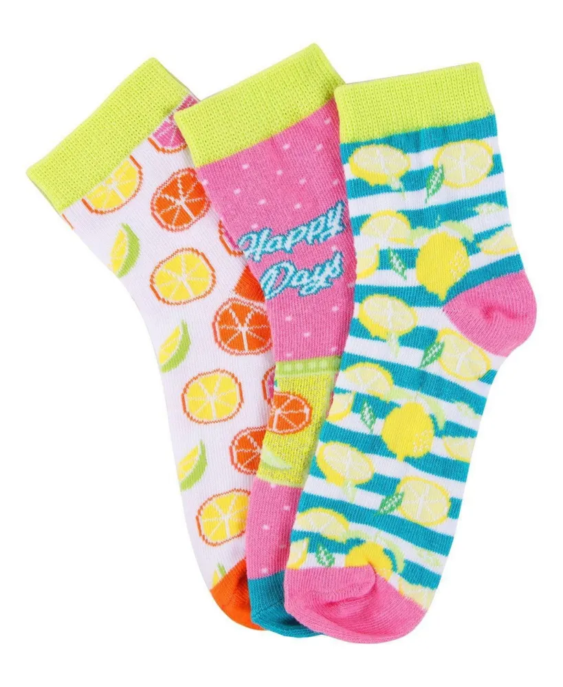 3 Pairs Girl's Lemon Squeezy Mid Cut Socks