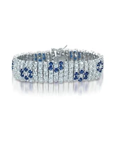 Genevive Elegant Wide Bracelet in Sterling Silver White Gold Plating with Cubic Zirconia