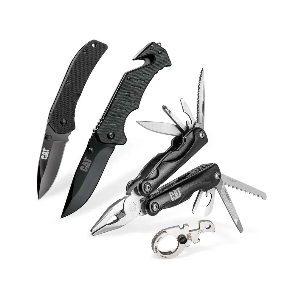 Cat 4 pc Multi-Tool and Folding Pocket Black Knife Set with