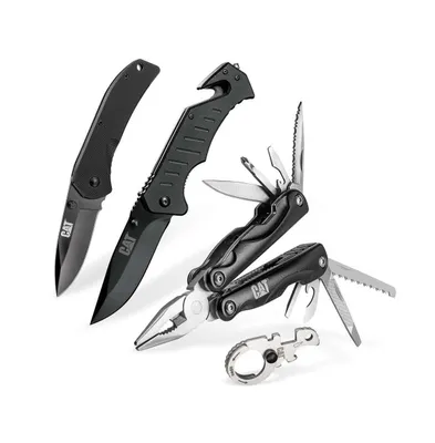4 pc Multi-Tool and Folding Pocket Black Knife Set with Keychain Tool