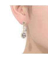 Genevive Gv Sterling Silver with Gold Plated Clear Oval with Princess and Round Cubic Zirconia Accent Long Drop Earrings