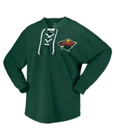 Women's Fanatics Green Minnesota Wild Spirit Lace-Up V-Neck Long Sleeve Jersey T-shirt