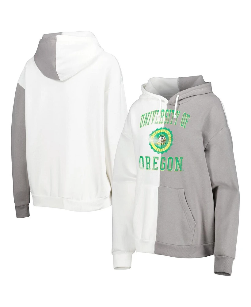 Women's Gameday Couture Gray, White Oregon Ducks Split Pullover Hoodie