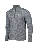 Men's Antigua Gray Miami Dolphins Brigade Throwback Quarter-Zip Top