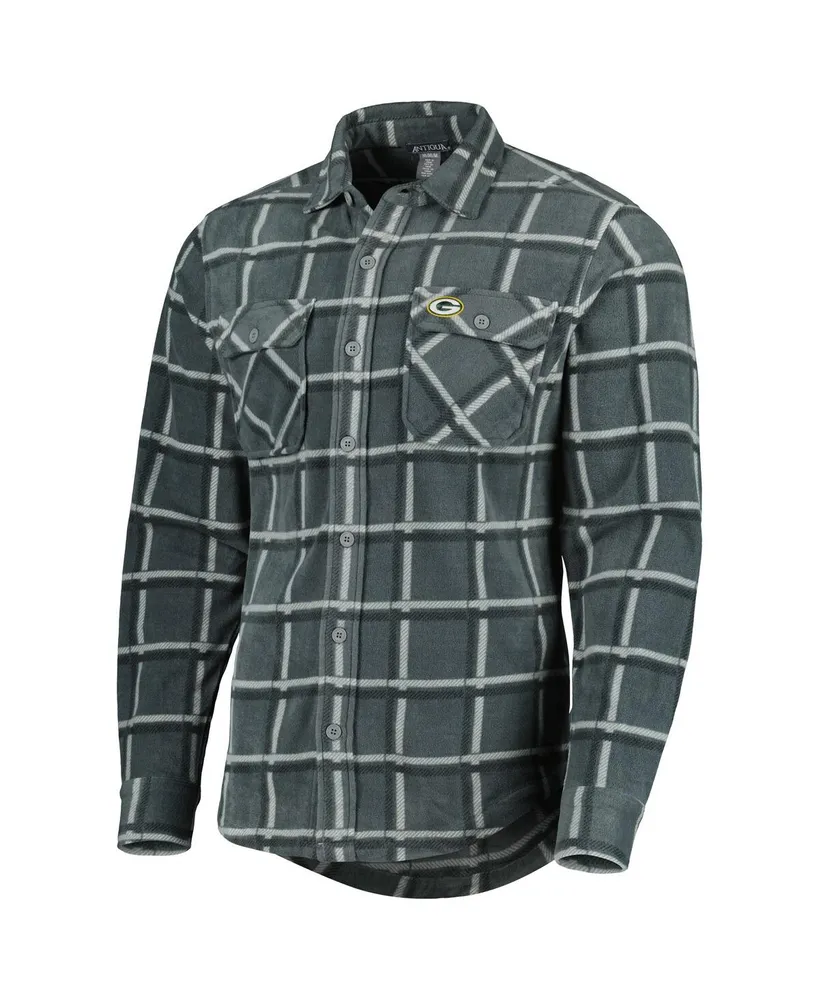 Men's Antigua Gray Green Bay Packers Industry Flannel Button-Up Shirt Jacket