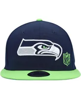 Men's New Era College Navy, Neon Green Seattle Seahawks Flawless 9FIFTY Snapback Hat