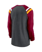 Men's Nike Heathered Charcoal, Burgundy Washington Commanders Tri-Blend Raglan Athletic Long Sleeve Fashion T-shirt