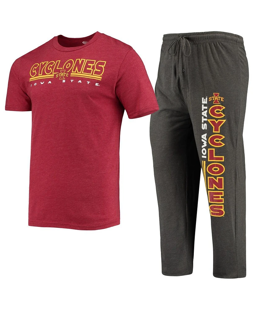 Men's Concepts Sport Heathered Charcoal, Cardinal Iowa State Cyclones Meter T-shirt and Pants Sleep Set