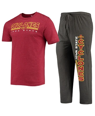 Men's Concepts Sport Heathered Charcoal, Cardinal Iowa State Cyclones Meter T-shirt and Pants Sleep Set