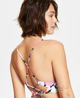 Salt + Cove Juniors' Floral-Print Shirred-Front Bikini Top, Created For Macy's