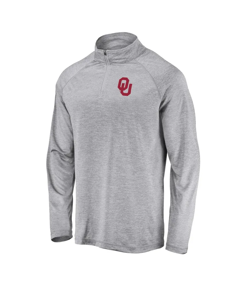 Men's Fanatics Gray Oklahoma Sooners Striated Raglan Quarter-Zip Jacket