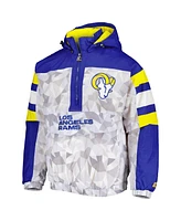 Men's Starter White, Royal Los Angeles Rams Thursday Night Gridiron Raglan Half-Zip Hooded Jacket