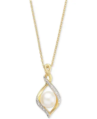 Cultured Freshwater Pearl (7mm) & Cubic Zirconia Infinity Twist 18" Pendant Necklace in 14k Two-Tone Gold-Plated Sterling Silver