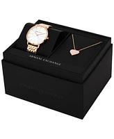 A|X Armani Exchange Women's Three-Hand Rose Gold-Tone Stainless Steel Bracelet Watch, 36mm and Rose Gold-Tone Stainless Steel Necklace Set