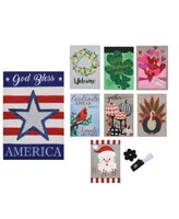 Evergreen Seasonal Burlap Flag Set of 8