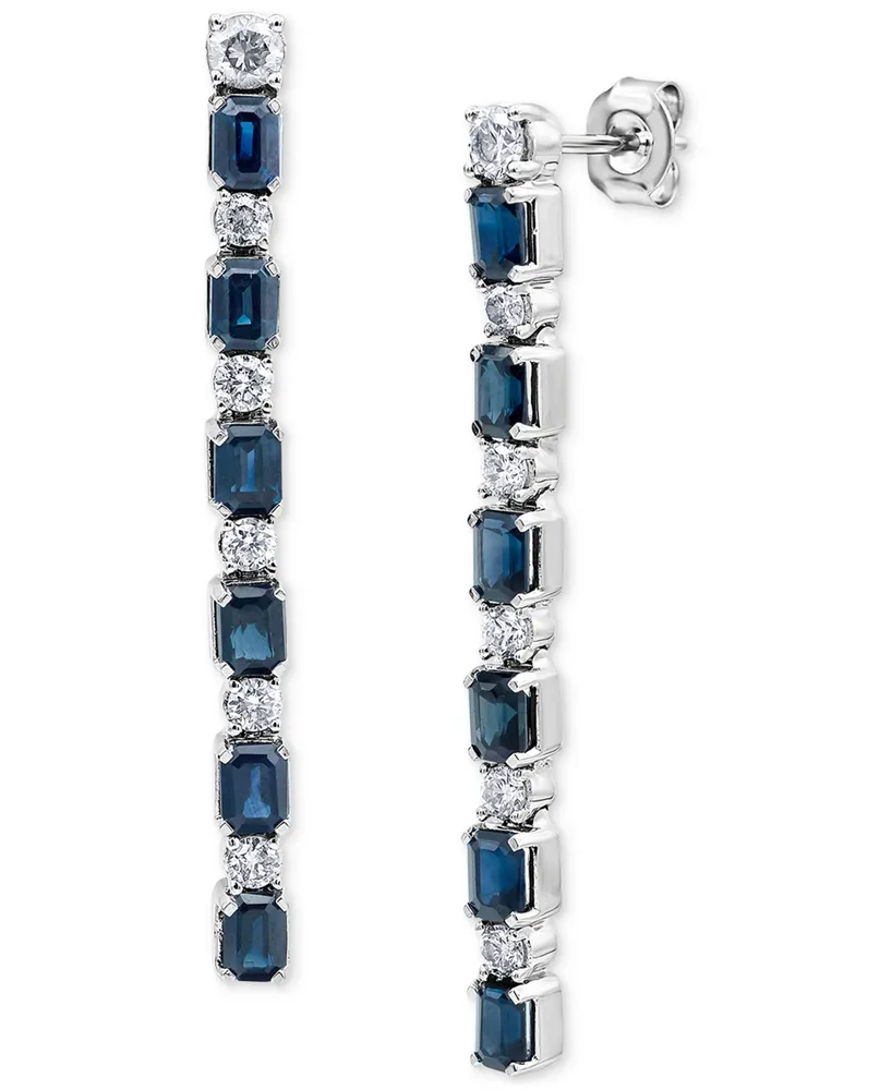 Sapphire (3-5/8 ct. t.w.) & Diamond (3/4 ct. t.w.) Linear Drop Earrings in 14k White Gold