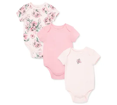 Little Me Baby Girls Floral Short Sleeve Bodysuits, Pack of 3
