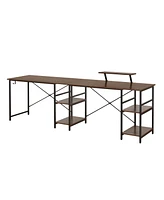 Techni Mobili Wood L-Shape with Storage Shelves Industrial Desk