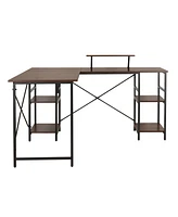 Techni Mobili Wood L-Shape with Storage Shelves Industrial Desk