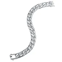 Men's Sterling Silver Iced Out Cubic Zirconia Braided Cuban Chain Bracelet