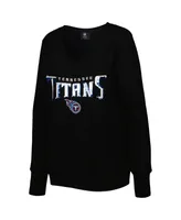 Women's Cuce Black Tennessee Titans Sequin Logo V-Neck Pullover Sweatshirt