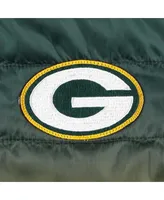 The Wild Collective Women's Green, Gold Green Bay Packers Color Block Full-Zip Puffer Jacket