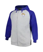 Profile Men's Heather Gray Los Angeles Rams Big and Tall Fleece Raglan Full-Zip Hoodie Jacket