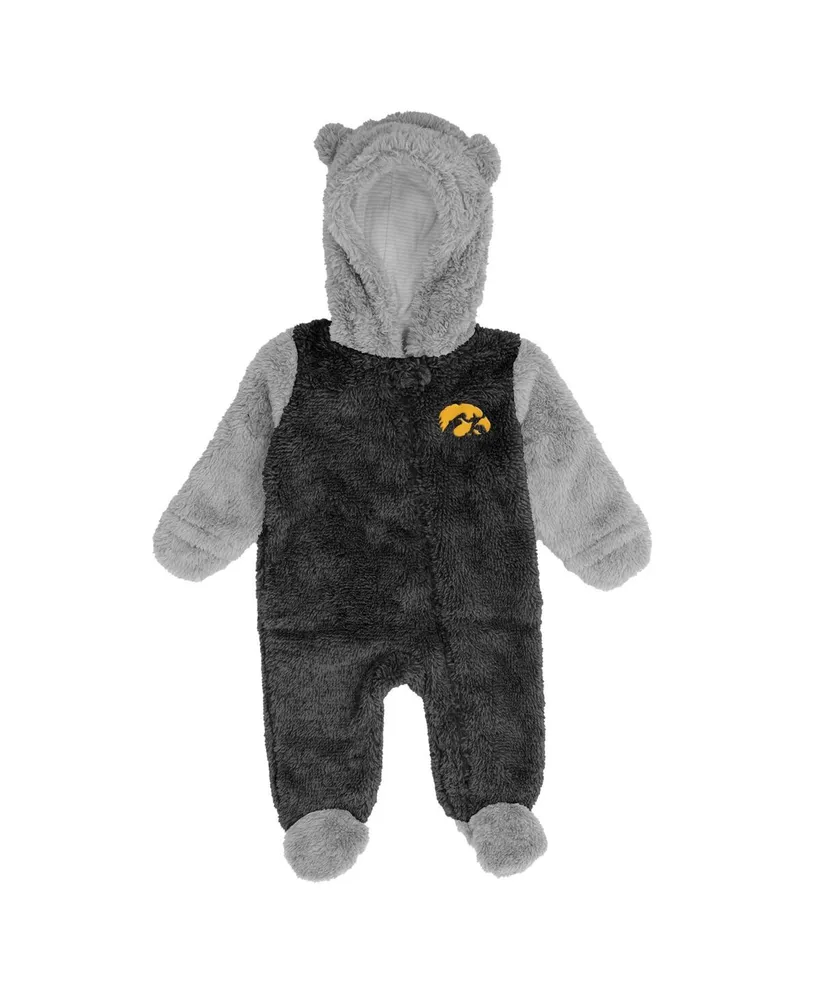 Newborn Boys and Girls Black, Gray Iowa Hawkeyes Game Nap Teddy Fleece Bunting Full-Zip Sleeper