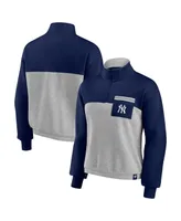 Women's Fanatics Navy, Heather Gray New York Yankees Iconic Cinch Waist Quarter-Zip Top