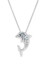 Le Vian Denim Ombre (1/5 ct. t.w.) & White Sapphire Accent Dolphin Blue Enamel Pendant Necklace in 14k White Gold, 18" + 2" extender