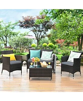 4 Pcs Outdoor Patio Rattan Furniture Set Table Shelf Sofa