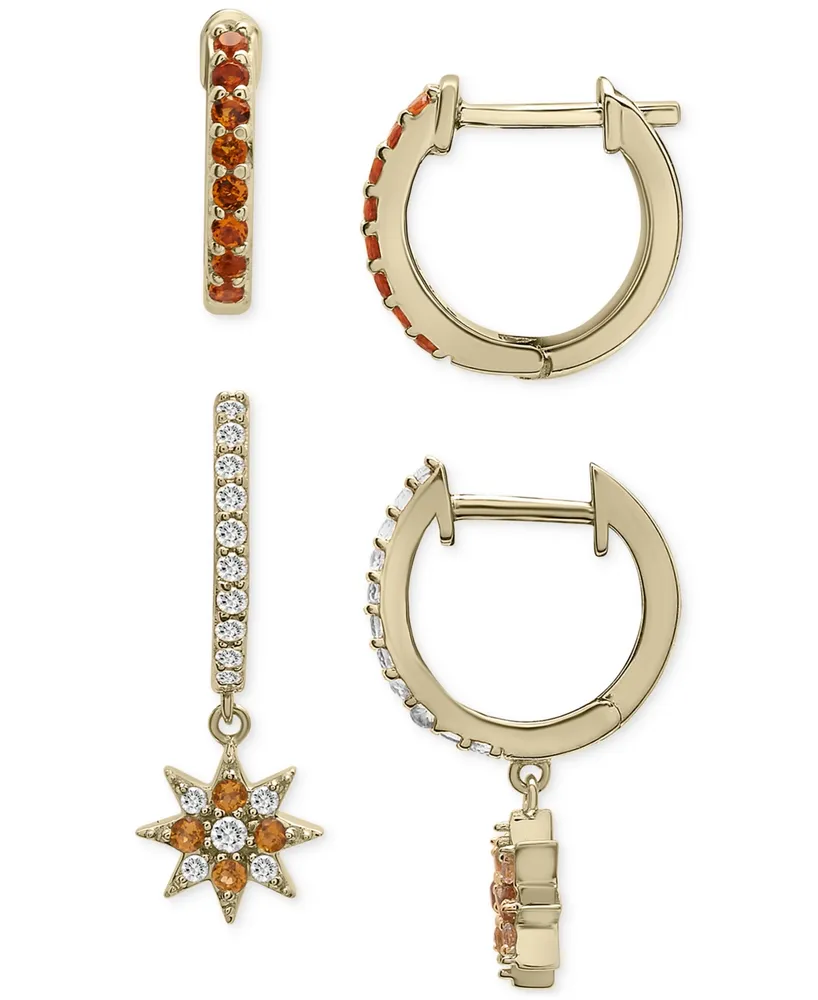 2-Pc. Set Citrine (1/4 ct. t.w.) & Lab-grown White Sapphire (1/2 ct. t.w.) Hoop & Dangle Star Earrings in 14k Gold-Plated Sterling Silver