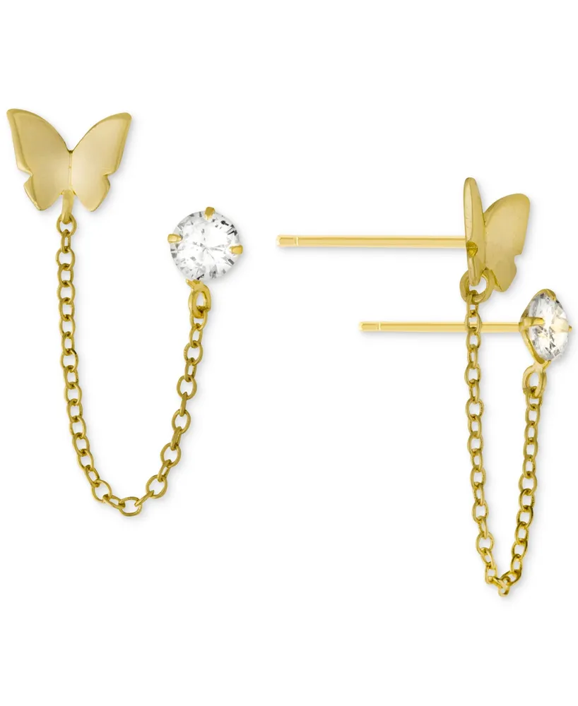 Giani Bernini Cubic Zirconia & Butterfly Double Piercing Chain Earrings Gold-Plated Sterling Silver, Created for Macy's