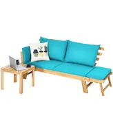 Costway Patio Convertible Sofa Daybed Solid Wood Adjustable Thick Cushion