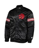 Men's Starter Black Toronto Raptors Pick and Roll Satin Full-Snap Varsity Jacket