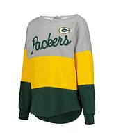 Women's Touch Heathered Gray, Green Bay Packers Outfield Deep V-Back Pullover Sweatshirt