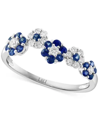 Lali Jewels Sapphire (3/8 ct. t.w.) & Diamond (1/5 ct. t.w.) Flower Ring in 14k White Gold