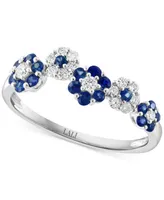 Lali Jewels Sapphire (3/8 ct. t.w.) & Diamond (1/5 ct. t.w.) Flower Ring in 14k White Gold