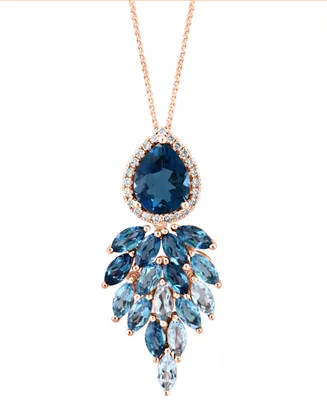 Lali Jewels London Blue Topaz (3-3/8 ct. t.w.), Sky Blue Topaz (1-5/8 ct. t.w.) & Diamond (1/8 ct. t.w.) Cascading Pendant Necklace in 14k Rose Gold,