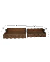 Rosemary Lane Dark Wood Tray with Metal Handles, Set of 2, 14", 16" W