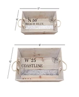 Rosemary Lane Wood Tray with Metal Stripe, Set of 2, 19", 17" W