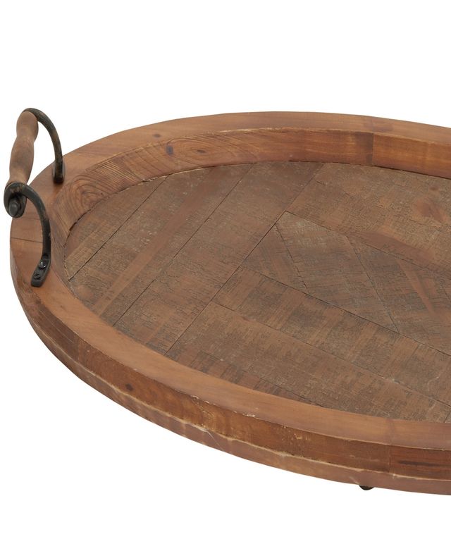Rosemary Lane Wood Tray with Metal Handles, 29" x 19" x 4"