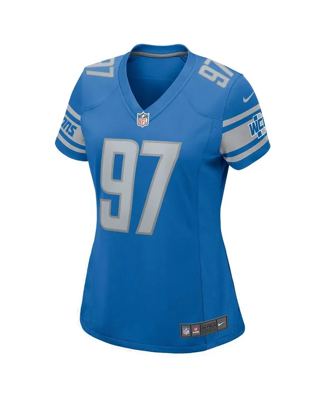 Majestic Women's Majestic Threads Aidan Hutchinson Blue, White Distressed  Detroit Lions Dip-Dye Player Name and Number Crop Top