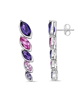 Alternating Purple Amethyst, Pink Amethyst and Lab-grown Pink Sapphire Marquise Bezel Set Drop Earrings in Sterling Silver