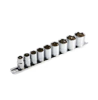 9 Piece 3/8 Inch Drive Sae 6 Point. Shallow Socket Set